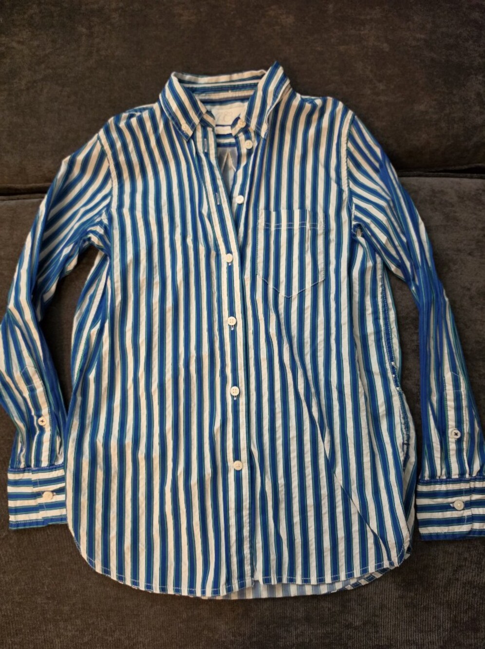 J CREW Blue & White Striped Women's Button-Up Shirt